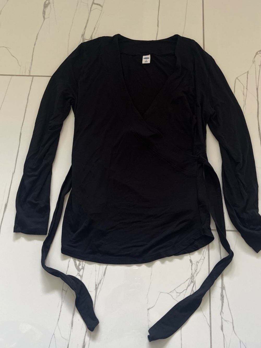 Women's Black Wrap Long-Sleeve Top